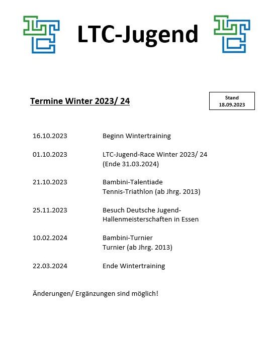 LTC-Jugend:  Termine im Winter 2023/24